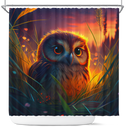 Cute Owl Bedded Down In The Grass Safe And Cozy Shower Curtain