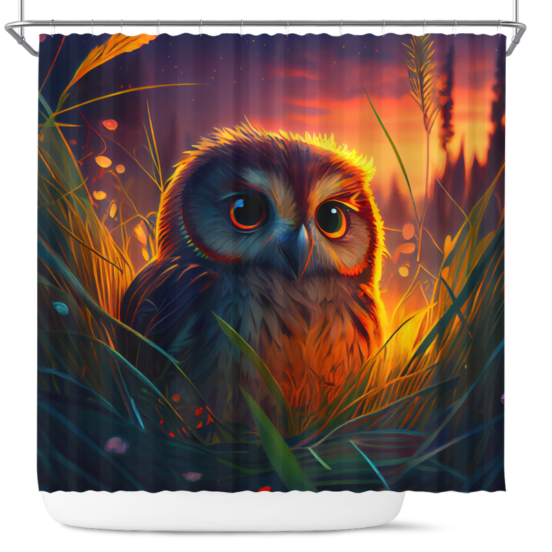Cute Owl Bedded Down In The Grass Safe And Cozy Shower Curtain