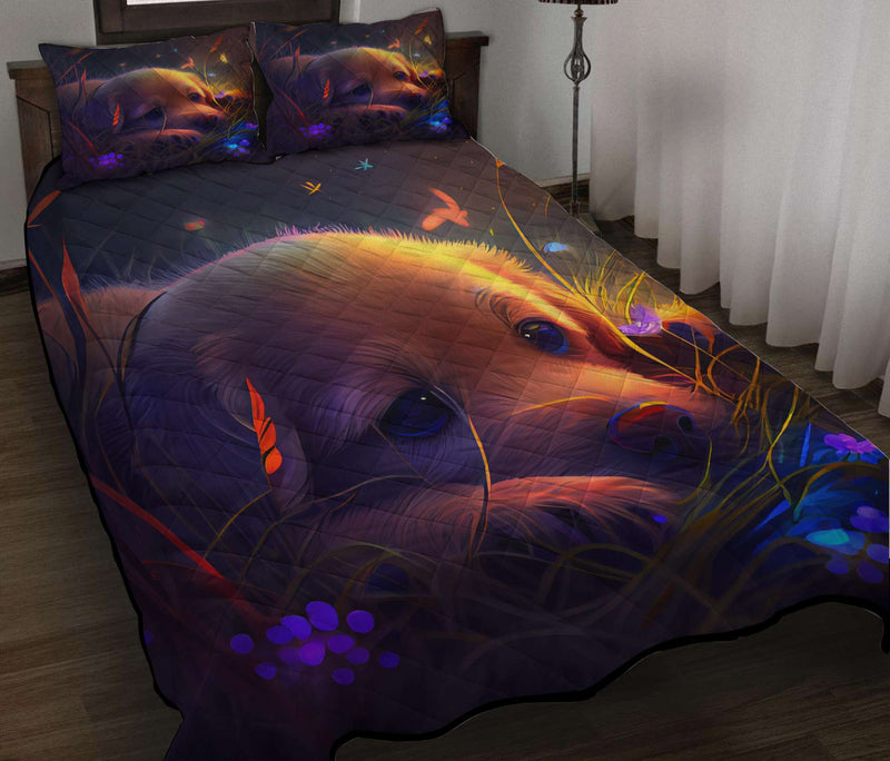 Cute Puppy 6 Bedded Down In The Grass Quilt Bed Sets