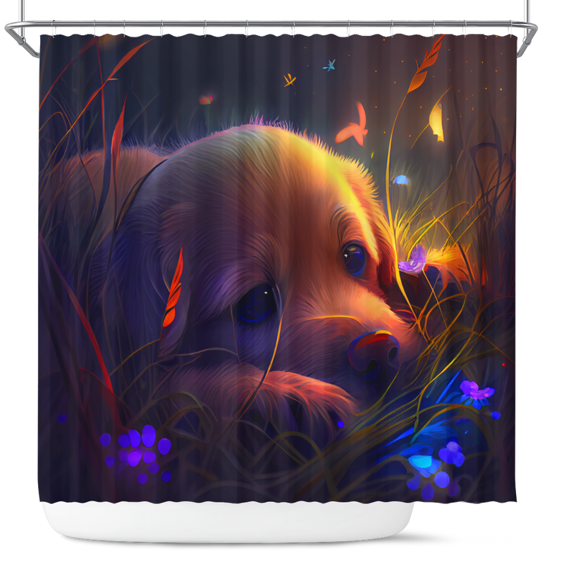 Cute Puppy Bedded Down In The Grass 1 Shower Curtain