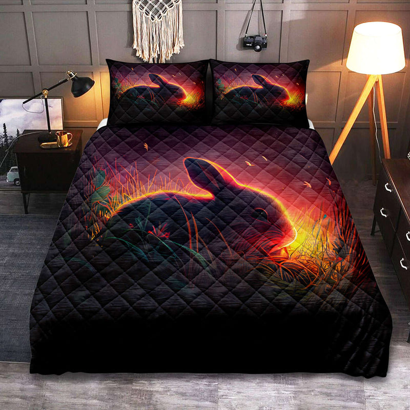 Cute Rabbit Bedded Down In The Grass Quilt Bed Sets
