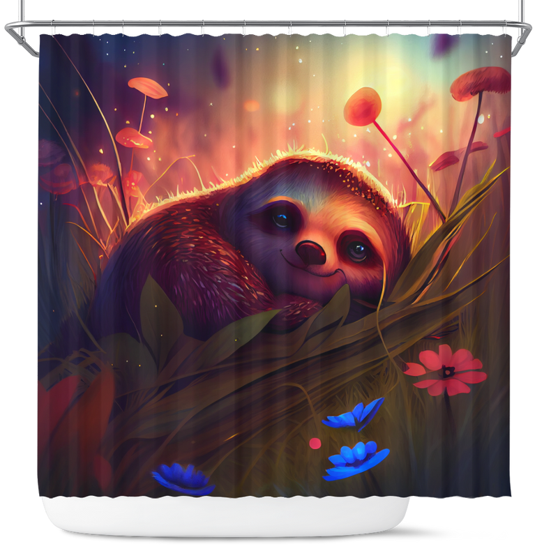 Cute Sloth Bedded Down In The Grass Shower Curtain