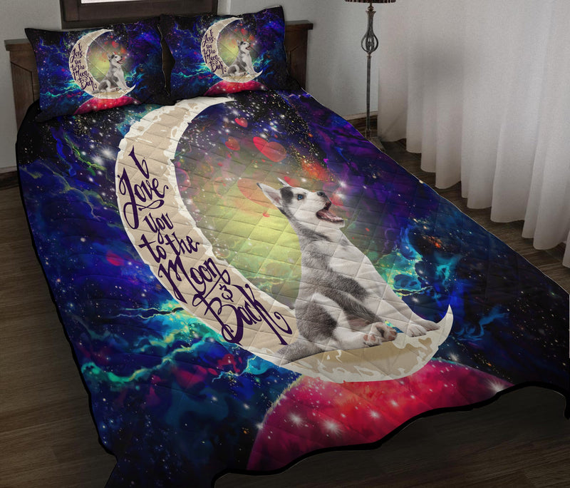 Cute Husky Love You To The Moon Galaxy Quilt Bed Sets Nearkii