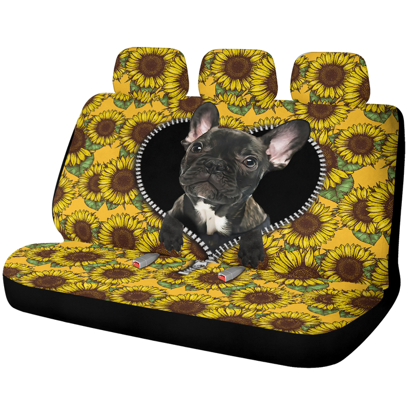 Black French Bulldog Sunflower Zipper Car Back Seat Covers Decor Protectors Nearkii