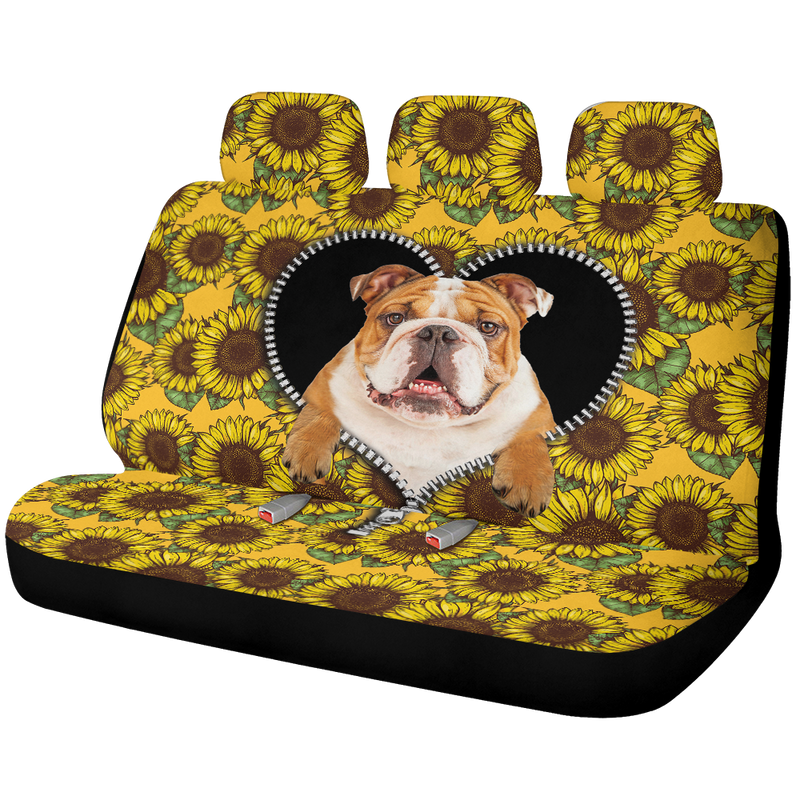 Bull Dog Zipper Sunflower Car Back Seat Covers Decor Protectors Nearkii