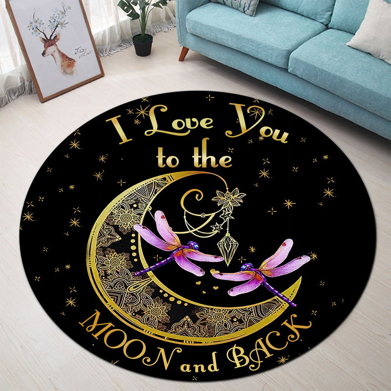 Dragonfly Love To The Moon Round Carpet Rug Bedroom Livingroom Home Decor Nearkii