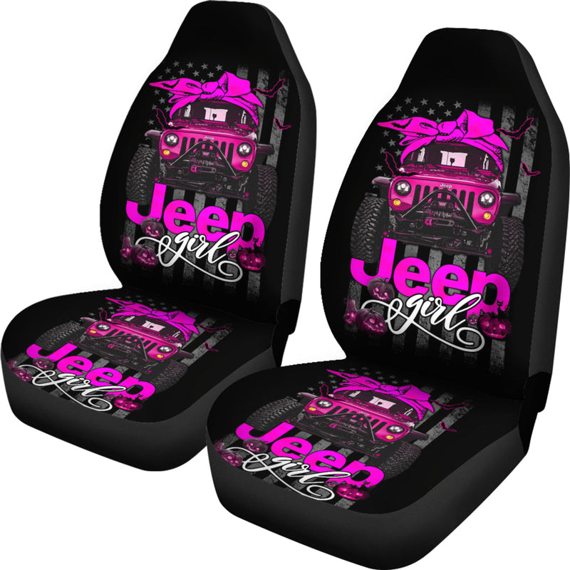 Halloween American Flag Pink Jeep Girl Premium Custom Car Seat Covers Decor Protectors Nearkii