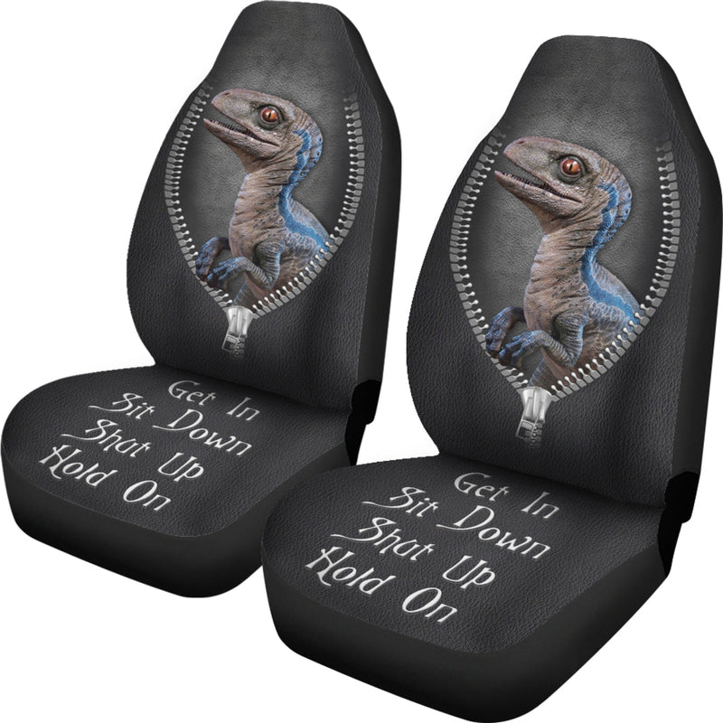 Blue Velociraptor Dinosaur Get In Sit Down Shut Up And Hold On Car Zipper Car Seat Covers Nearkii