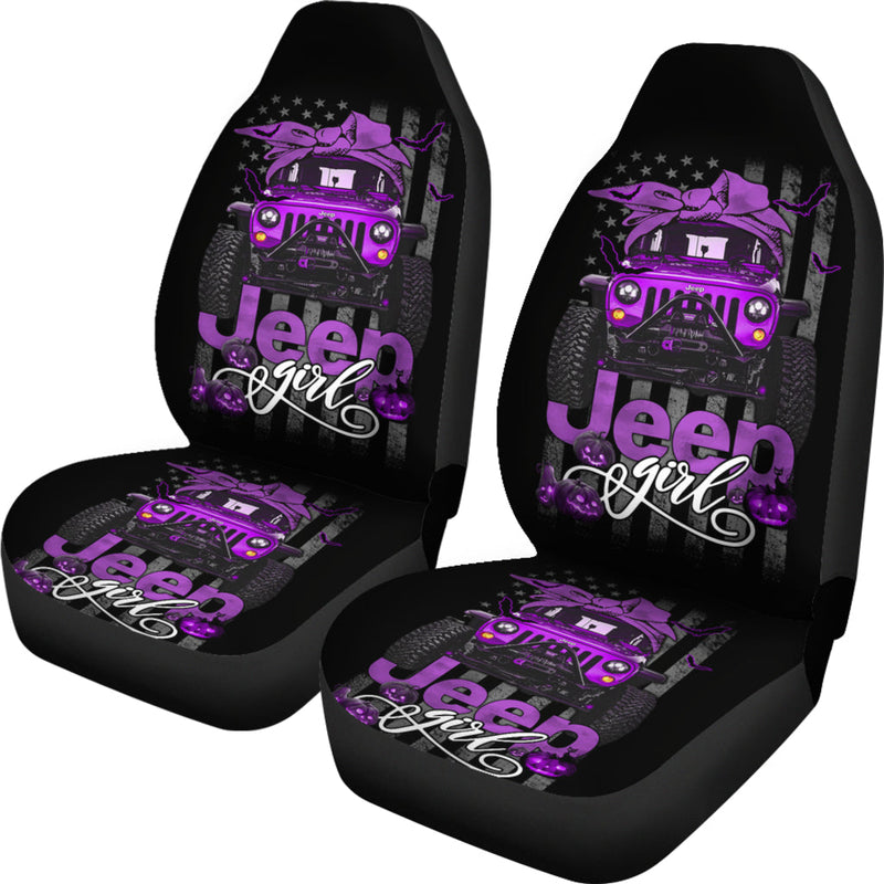 Halloween American Flag Purple Jeep Girl Premium Custom Car Seat Covers Decor Protectors Nearkii