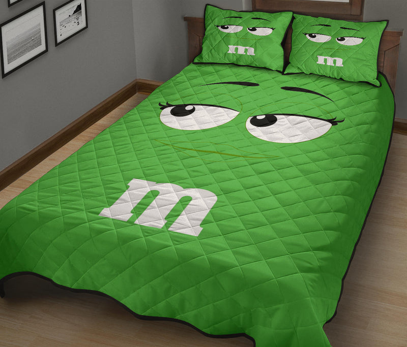 Chocolate M&M Green Quilt Bed Sets Nearkii