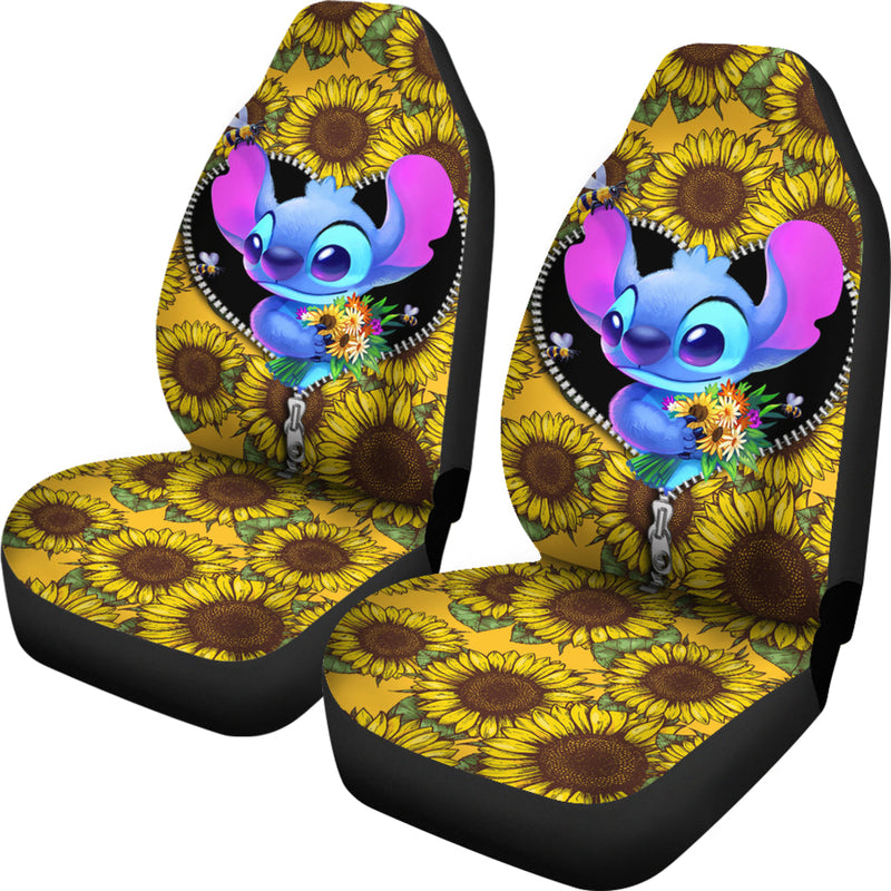 Stitch Sunflower Zipper Premium Custom Car Seat Covers Decor Protectors Nearkii