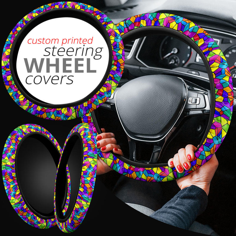 Stained Glass Rainbow Premium Car Steering Wheel Cover Nearkii