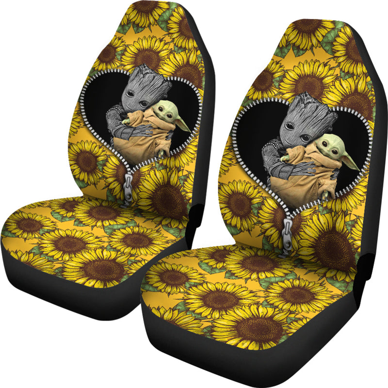 Baby Groot Baby Yoda Sunflower Zipper Premium Custom Car Seat Covers Decor Protectors Nearkii