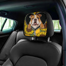 Bulldog Sunflower Zipper Car Headrest Covers Nearkii