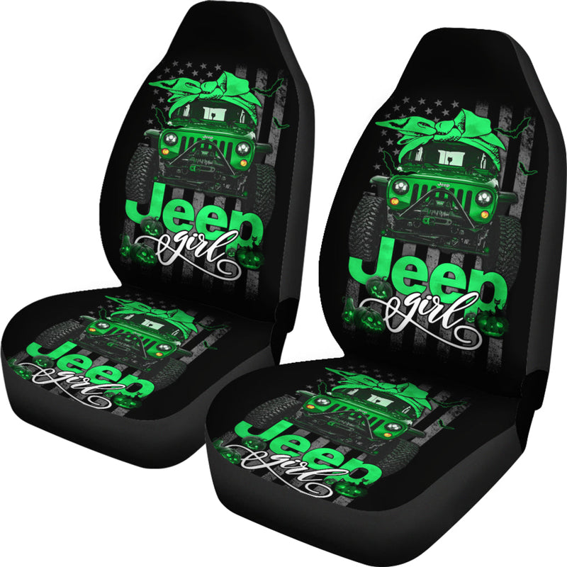 Halloween American Flag Green Jeep Girl Premium Custom Car Seat Covers Decor Protectors Nearkii