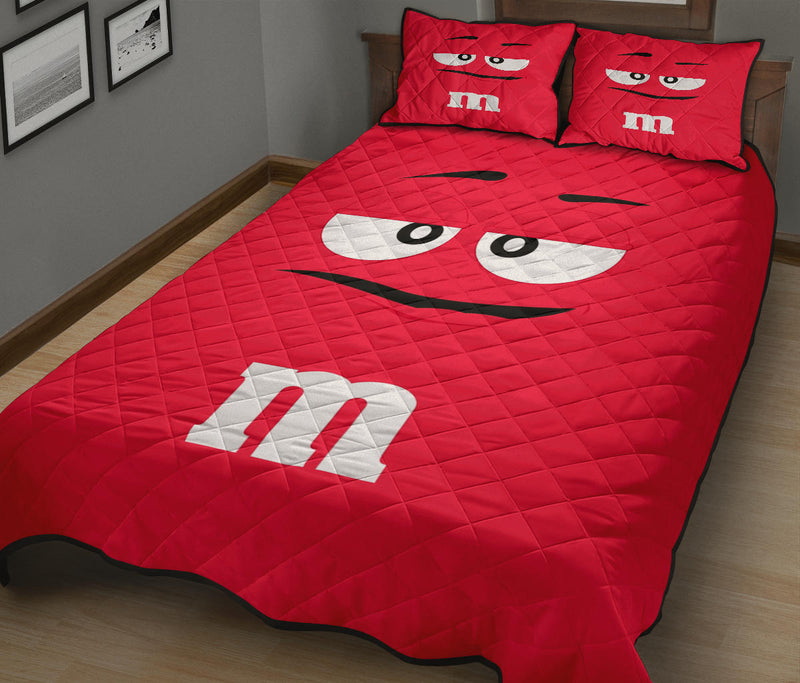 Chocolate M&M Red Quilt Bed Sets Nearkii