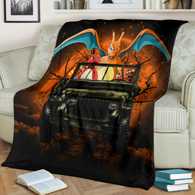 Charizard Charmender Pokemon Drive Jeep Moonlight Halloween Funny Premium Blanket Nearkii