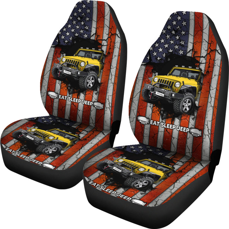Eat Sleep Jeep Yellow Premium Custom Car Seat Covers Decor Protectors Nearkii