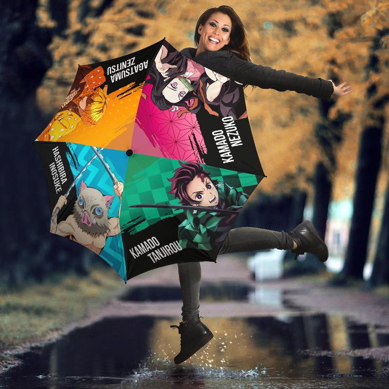Tanjiro Inosuke Nejuko Zenitsu Team Demon Slayer Anime Custom Umbrella Nearkii