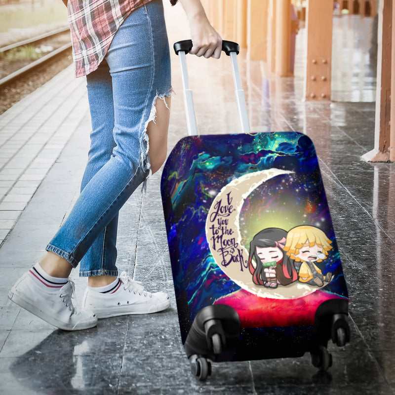 Zenitsu And Nezuko Chibi Demon Slayer Love You To The Moon Galaxy Luggage Cover Suitcase Protector Nearkii