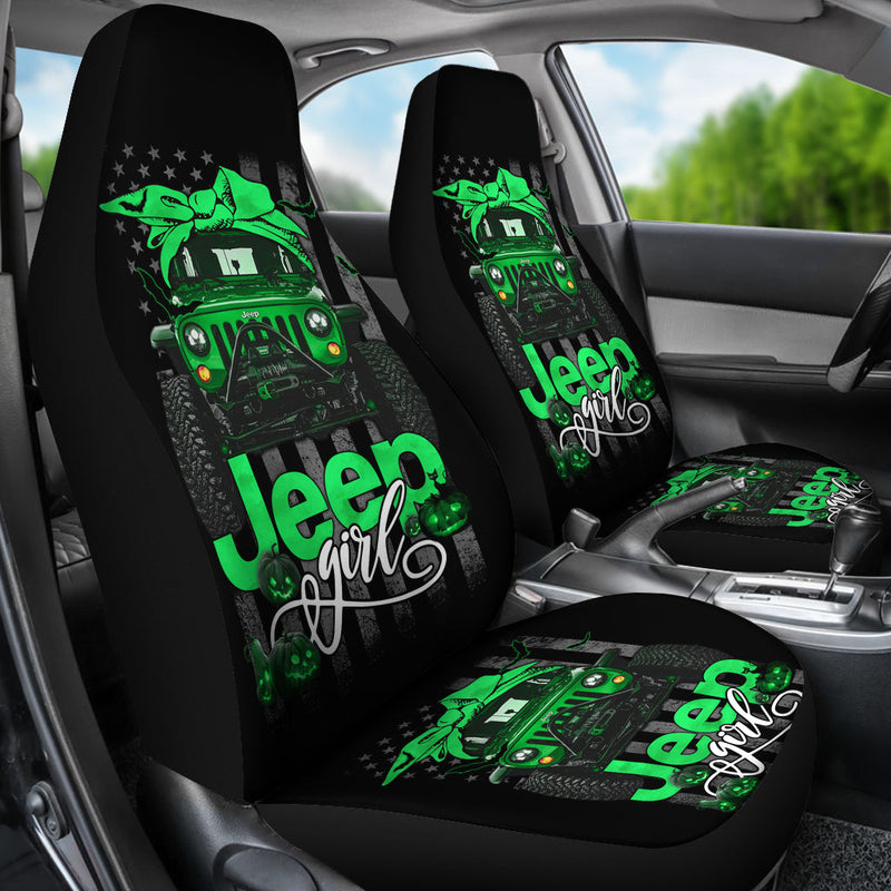 Halloween American Flag Green Jeep Girl Premium Custom Car Seat Covers Decor Protectors Nearkii