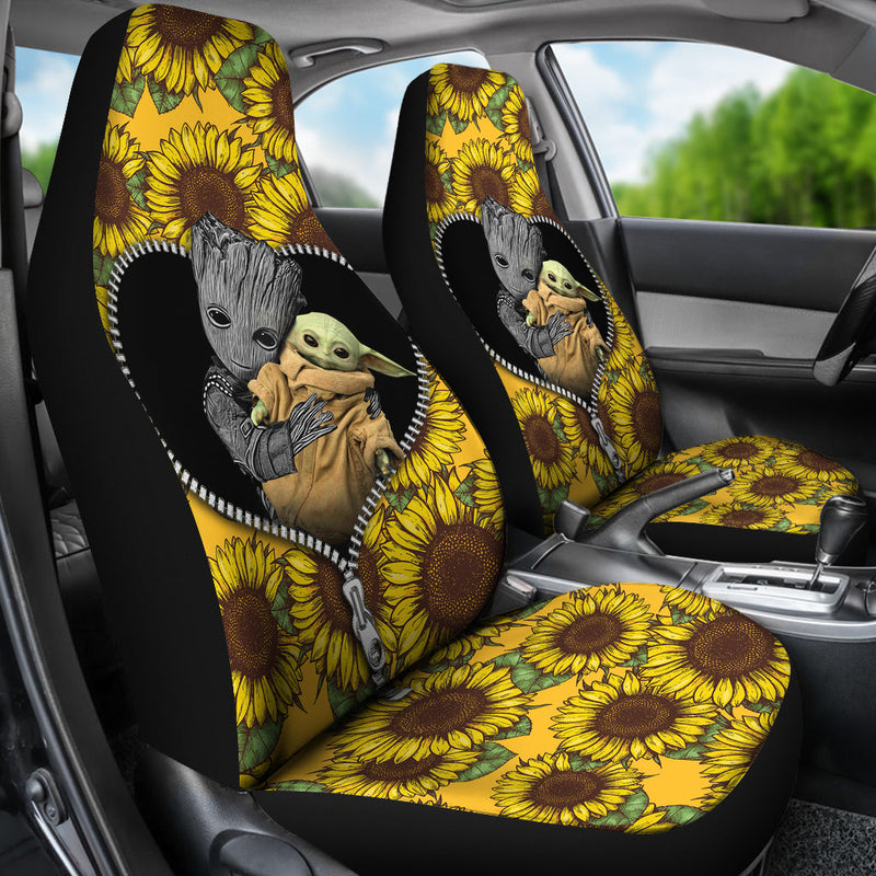 Baby Groot Baby Yoda Sunflower Zipper Premium Custom Car Seat Covers Decor Protectors Nearkii
