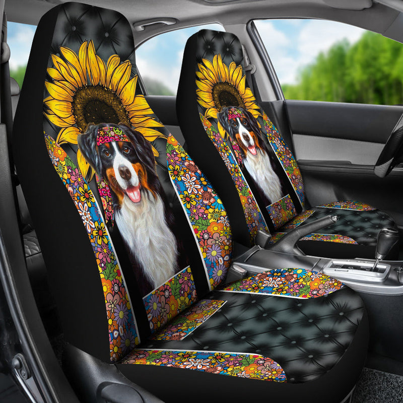 Bernese Mountain Dog Sunflower Hippie Premium Custom Car Seat Covers Decor Protector Nearkii