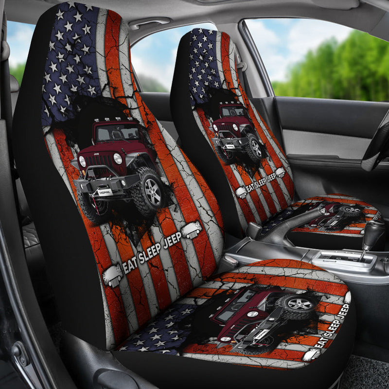 Eat Sleep Jeep Dark Red Premium Custom Car Seat Covers Decor Protectors Nearkii