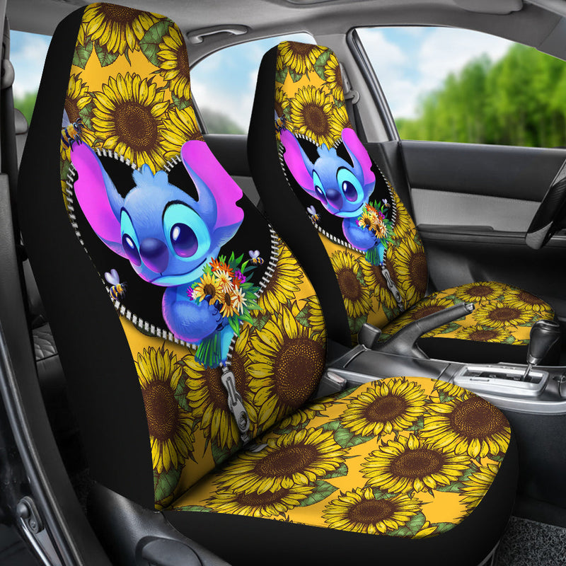Stitch Sunflower Zipper Premium Custom Car Seat Covers Decor Protectors Nearkii