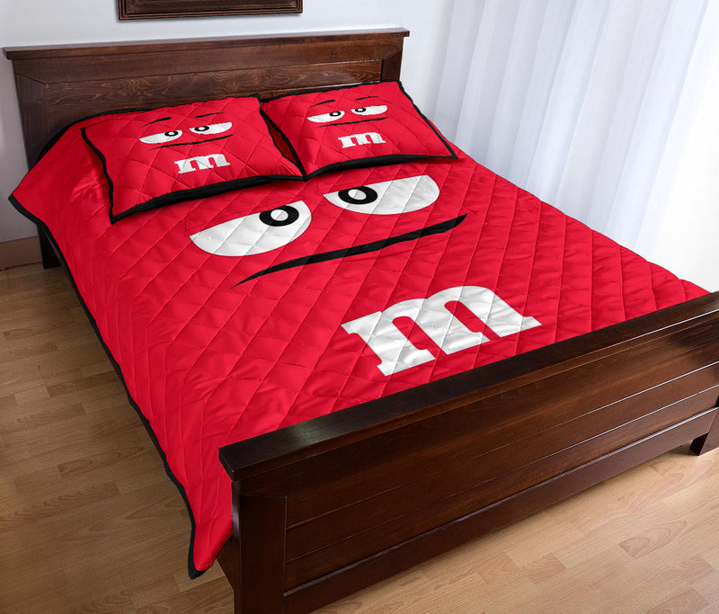 Chocolate M&M Red Quilt Bed Sets Nearkii