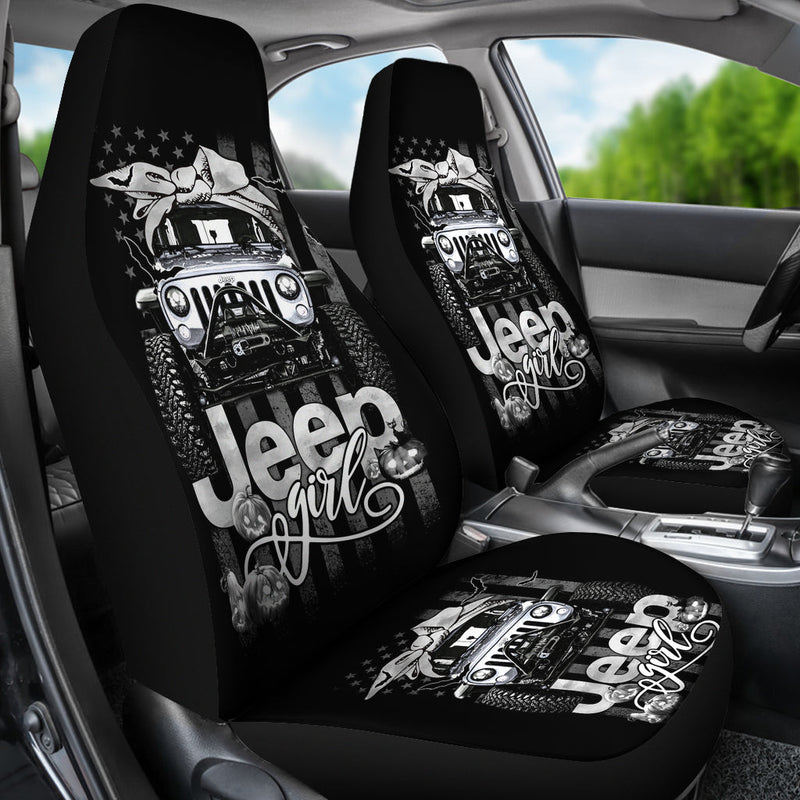 Halloween American Flag White Jeep Girl Premium Custom Car Seat Covers Decor Protectors Nearkii