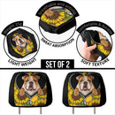 Bulldog Sunflower Zipper Car Headrest Covers Nearkii