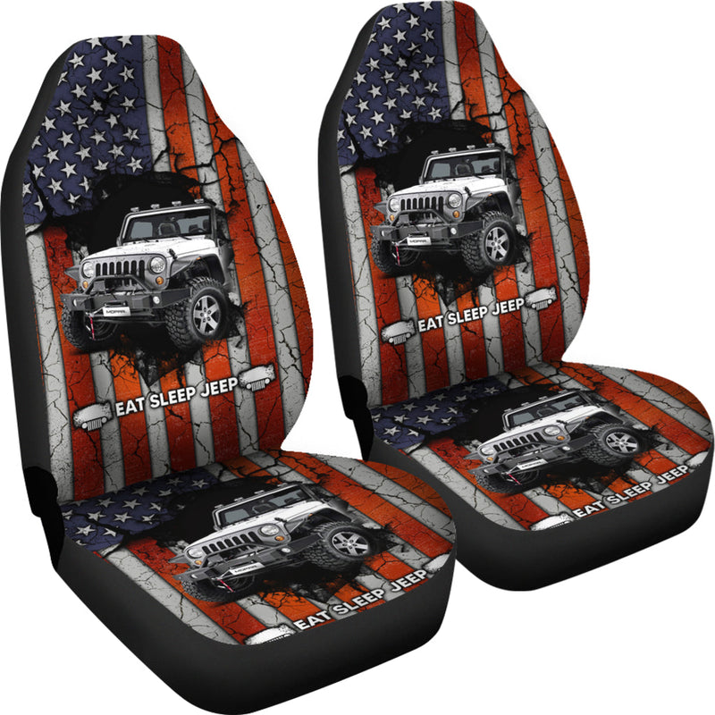 Eat Sleep Jeep American Flag Premium Custom Car Seat Covers Decor Protectors Nearkii