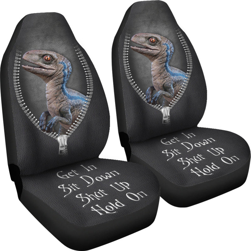 Blue Velociraptor Dinosaur Get In Sit Down Shut Up And Hold On Car Zipper Car Seat Covers Nearkii