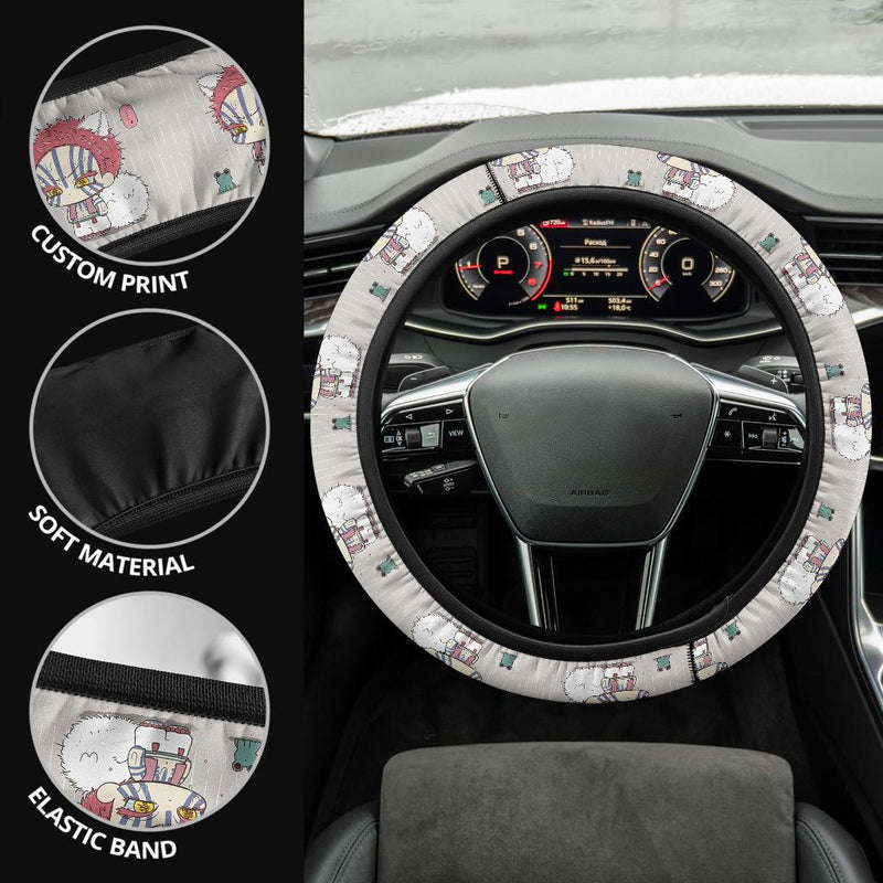 Chipi Akaza Demon Slayer Anime Car Steering Wheel Cover 1 Nearkii