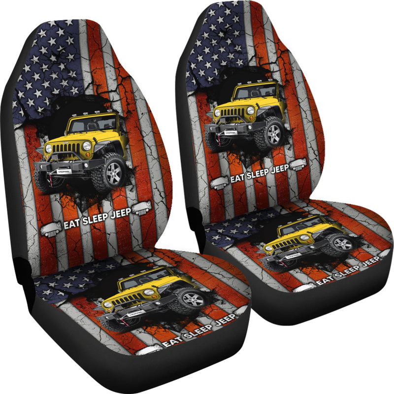 Eat Sleep Jeep Yellow Premium Custom Car Seat Covers Decor Protectors Nearkii