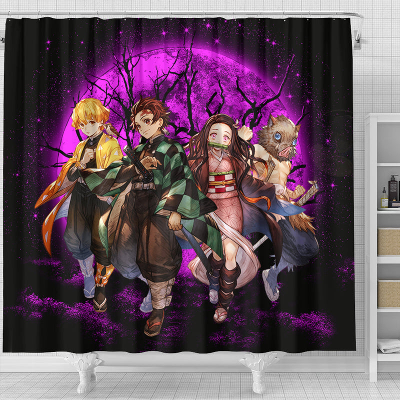 Demon Slayer Team Pink Anime Moonlight Shower Curtain Nearkii