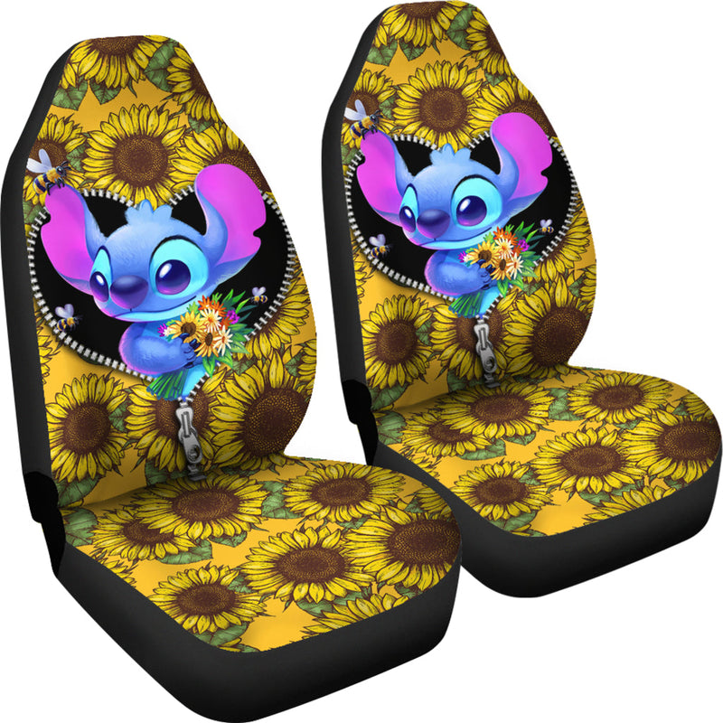 Stitch Sunflower Zipper Premium Custom Car Seat Covers Decor Protectors Nearkii