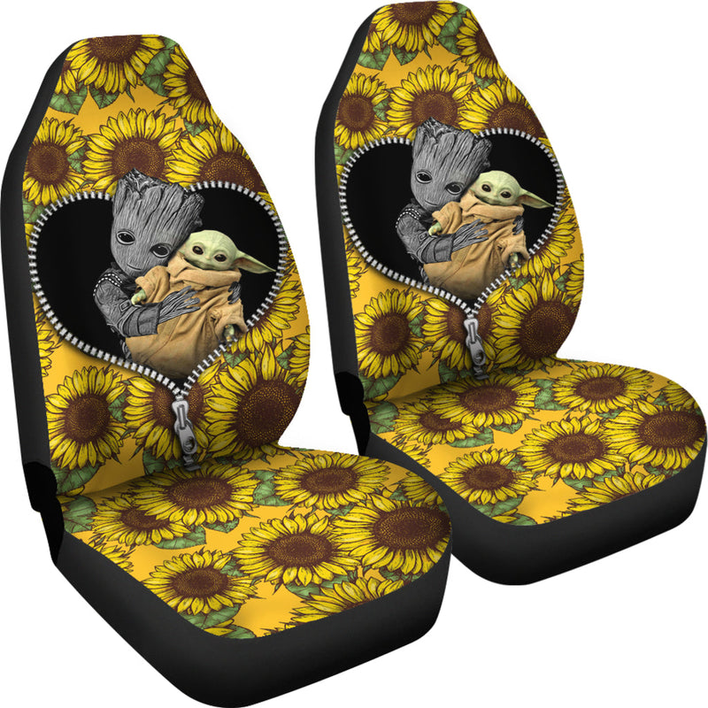 Baby Groot Baby Yoda Sunflower Zipper Premium Custom Car Seat Covers Decor Protectors Nearkii