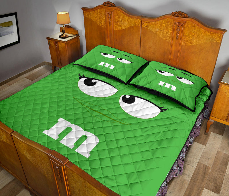 Chocolate M&M Green Quilt Bed Sets Nearkii