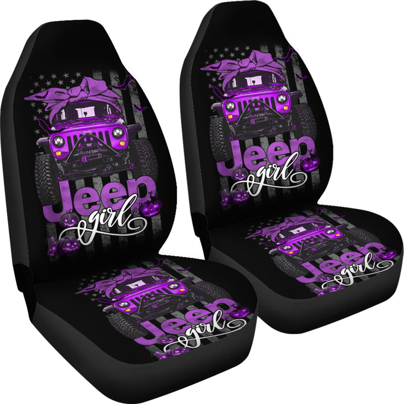 Halloween American Flag Purple Jeep Girl Premium Custom Car Seat Covers Decor Protectors Nearkii