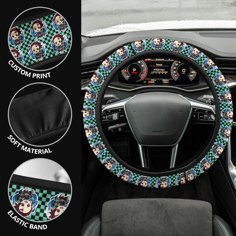 Cute Kamado Tanjiro Chipi Demon Slayer Anime Car Steering Wheel Cover Nearkii