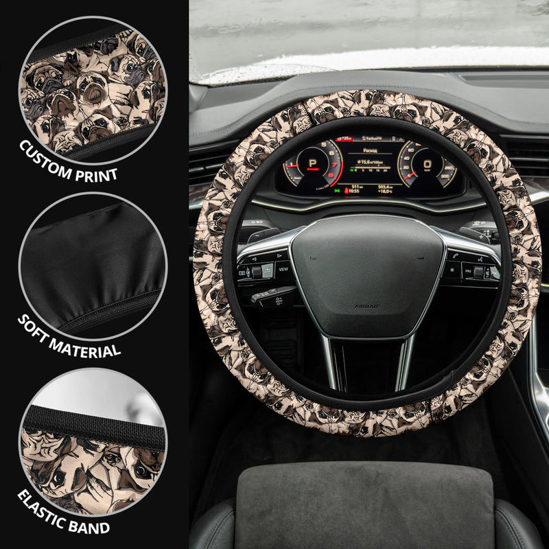 Pug Dog Cute Funny Premium Car Steering Wheel Cover Nearkii