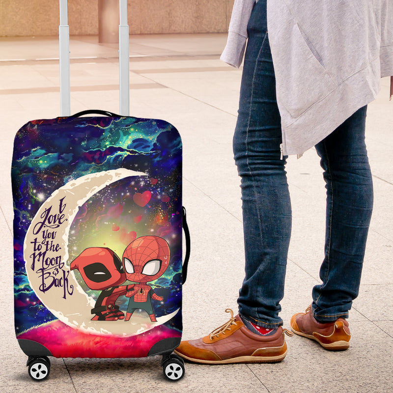 Spiderman And Deadpool Couple Love You To The Moon Galaxy Luggage Cover Suitcase Protector Nearkii