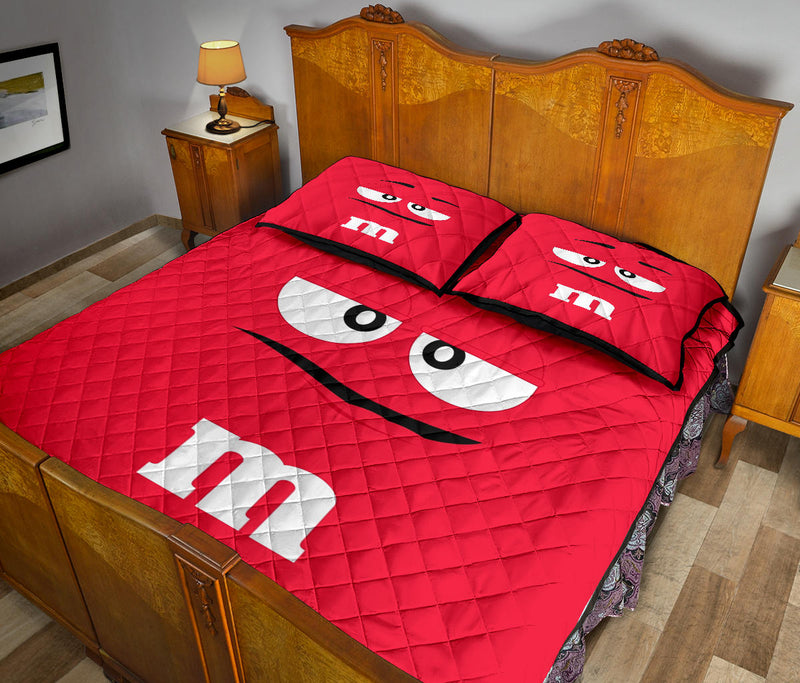 Chocolate M&M Red Quilt Bed Sets Nearkii