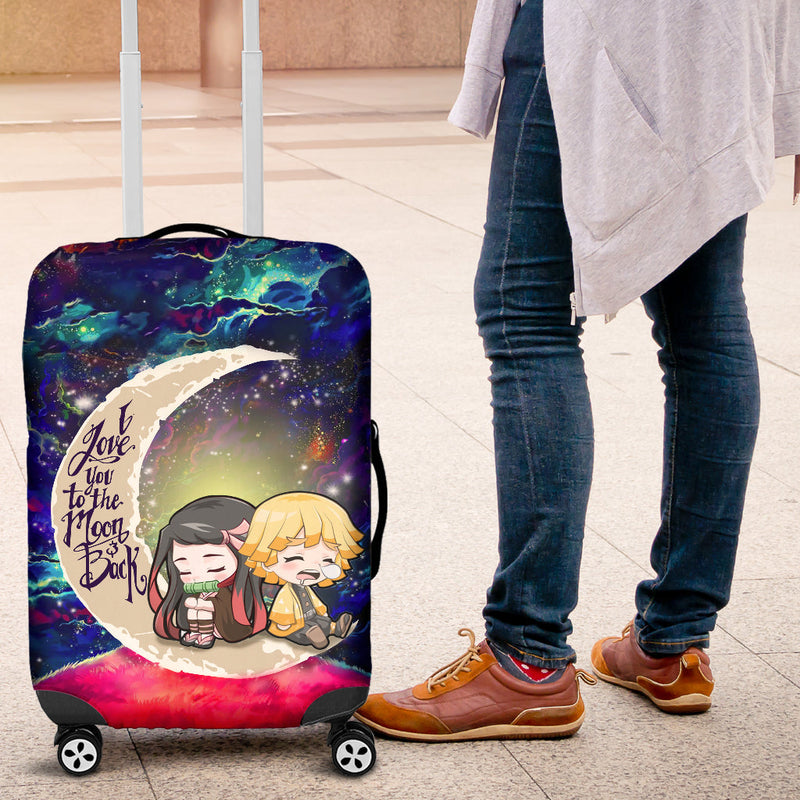 Zenitsu And Nezuko Chibi Demon Slayer Love You To The Moon Galaxy Luggage Cover Suitcase Protector Nearkii