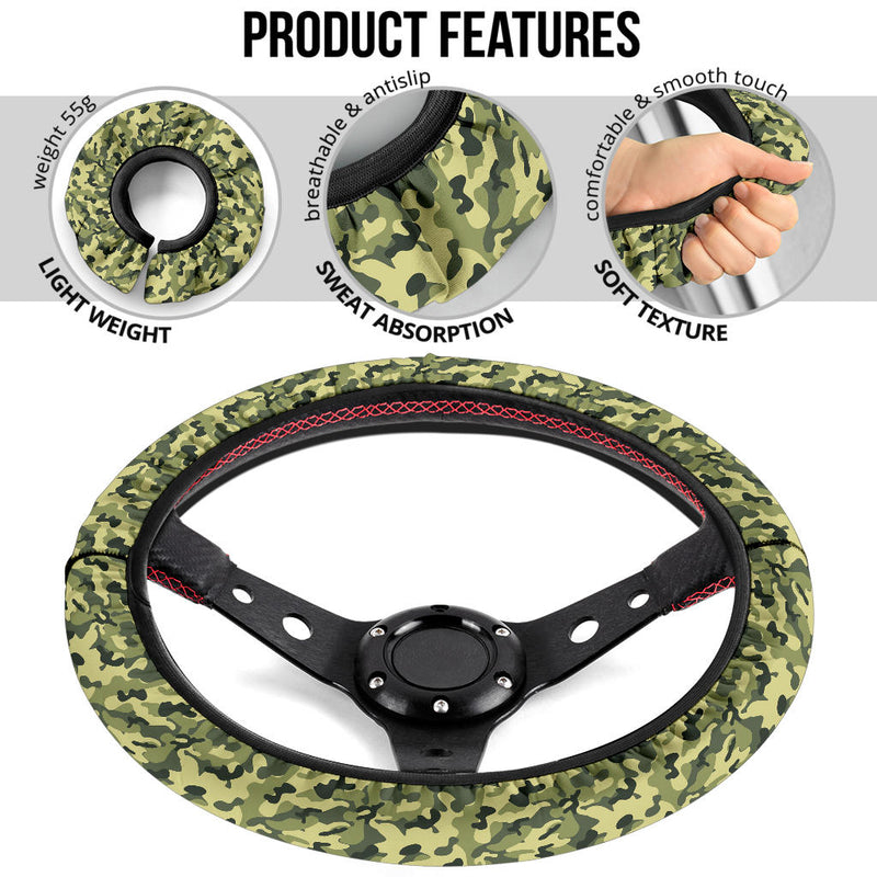 Camouflage Military US Army Green Premium Car Steering Wheel Cover Nearkii