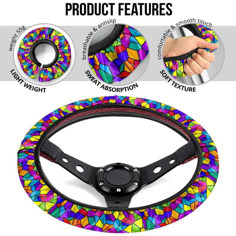 Stained Glass Rainbow Premium Car Steering Wheel Cover Nearkii