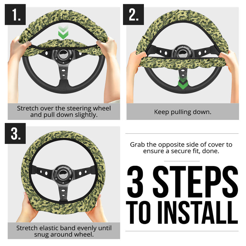 Camouflage Military US Army Green Premium Car Steering Wheel Cover Nearkii