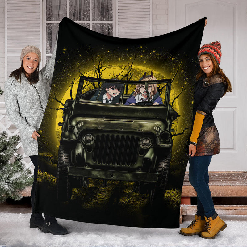Chainsaw Man Anime Funny Halloween Moonlight Premium Blanket Nearkii